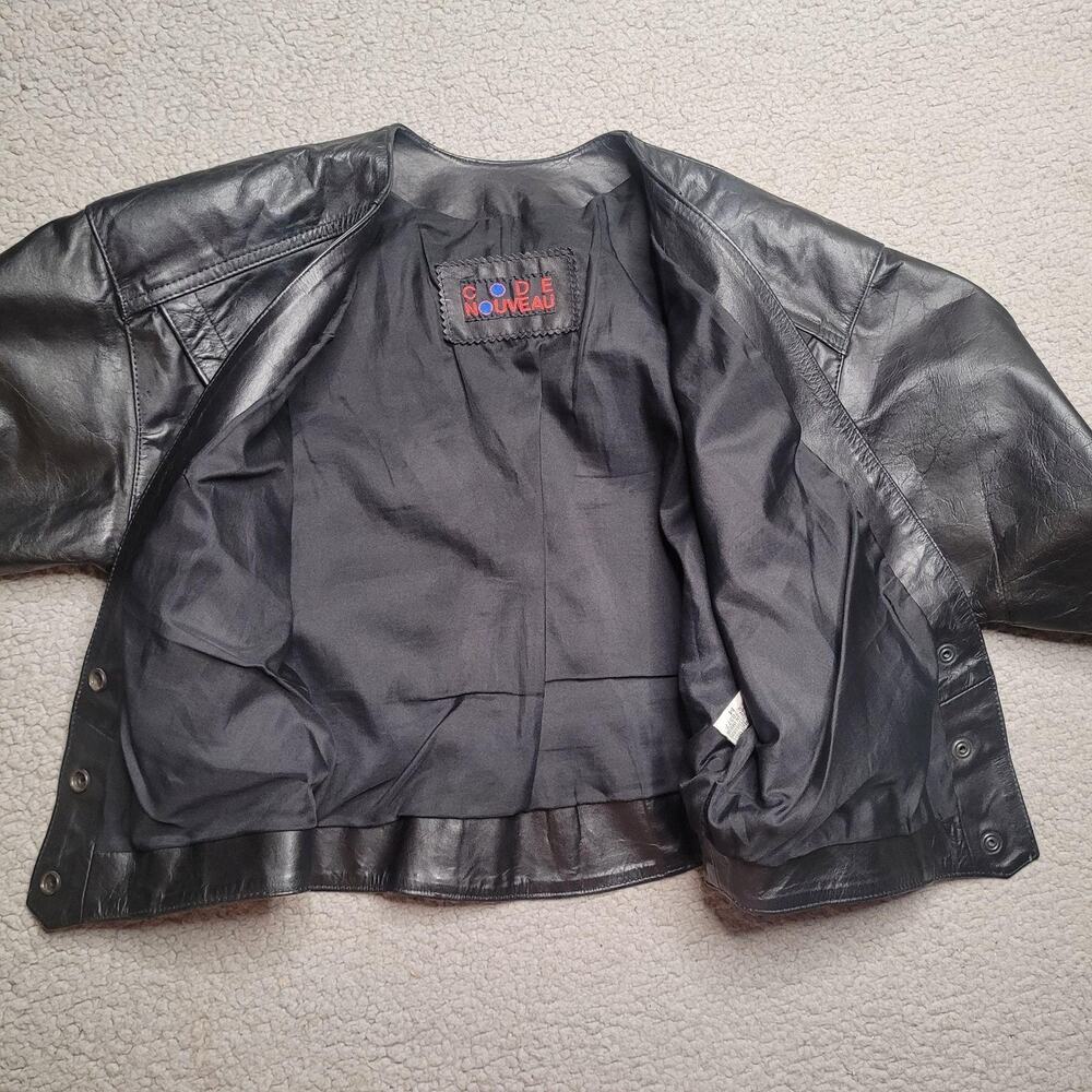 Vintage Black Leather Jacket Med Statement Rocker 80s Cropped Retro Edgy Biker - Picture 6 of 8